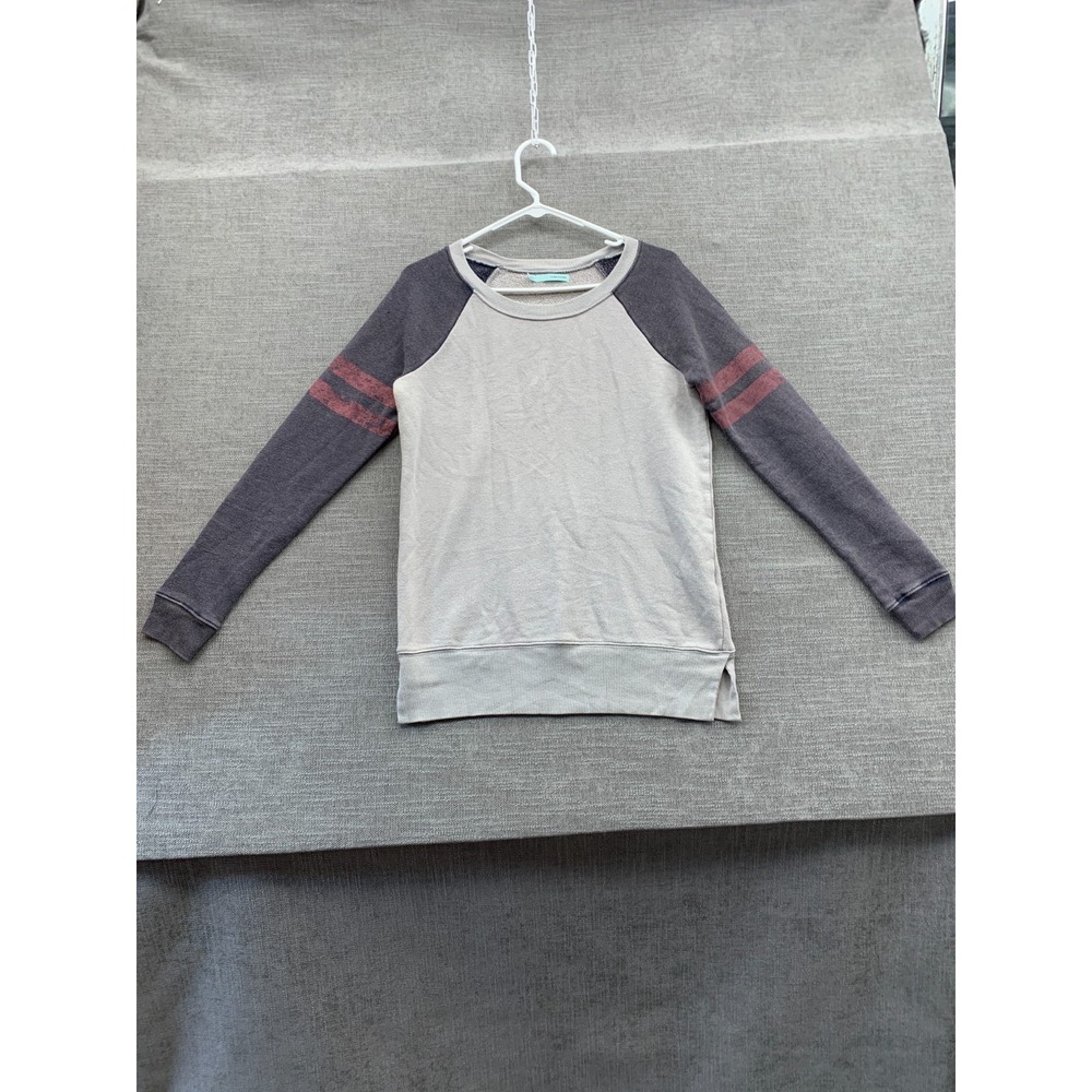 Maurices Sweatshirt Womens Small Gray Varsity Stripe Fleece Lined Raglan Sleeve - Picture 1 of 10